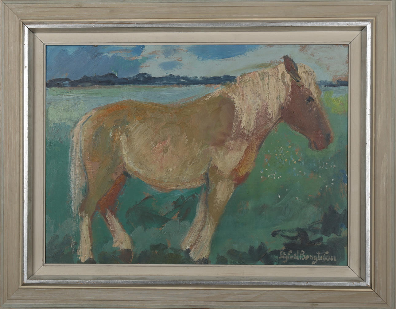 SIGFRID BENGTSSON. Häst vid Ringsjön, olja på pannå, signerad.