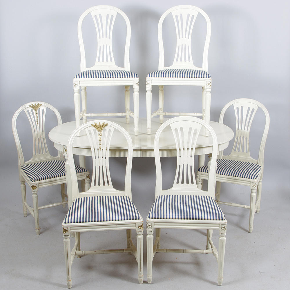 MATSALSGRUPP, vitmålad, gustaviansk stil, 1900-tal.