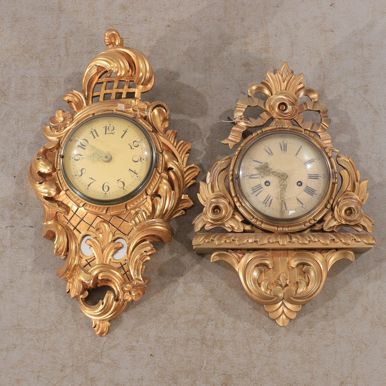 WALL PENDANTS, 2 pieces, gilded, rococo style.