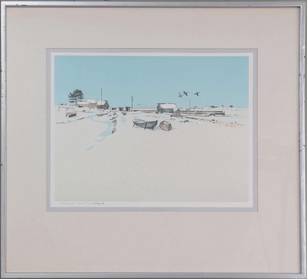 ÅKE PETTERSSON-NÅW. Litografi, "Vårdag byviken Holmön" nr 161/310, signerad Åke Pettersson-Nåw.