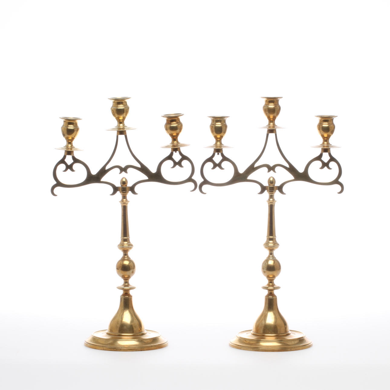 KANDELABRAR, 1 par, mässing, Nr 26, Grillby metallfabrik.