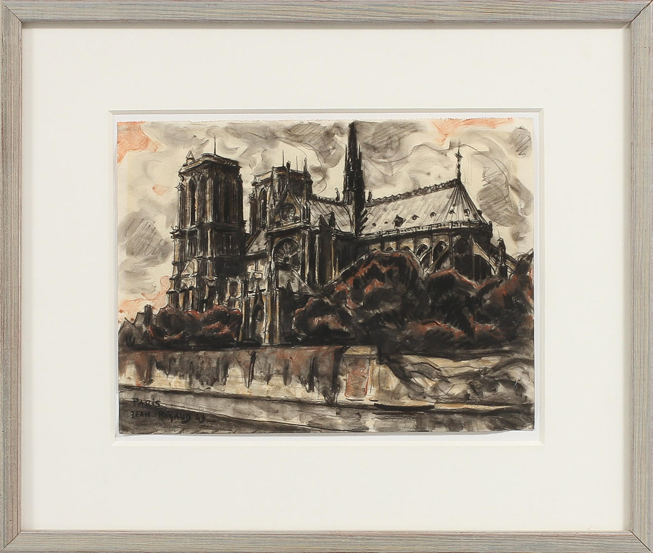 JEAN RIGAUD. Notre Dame, akvarell, sign o dat -49.