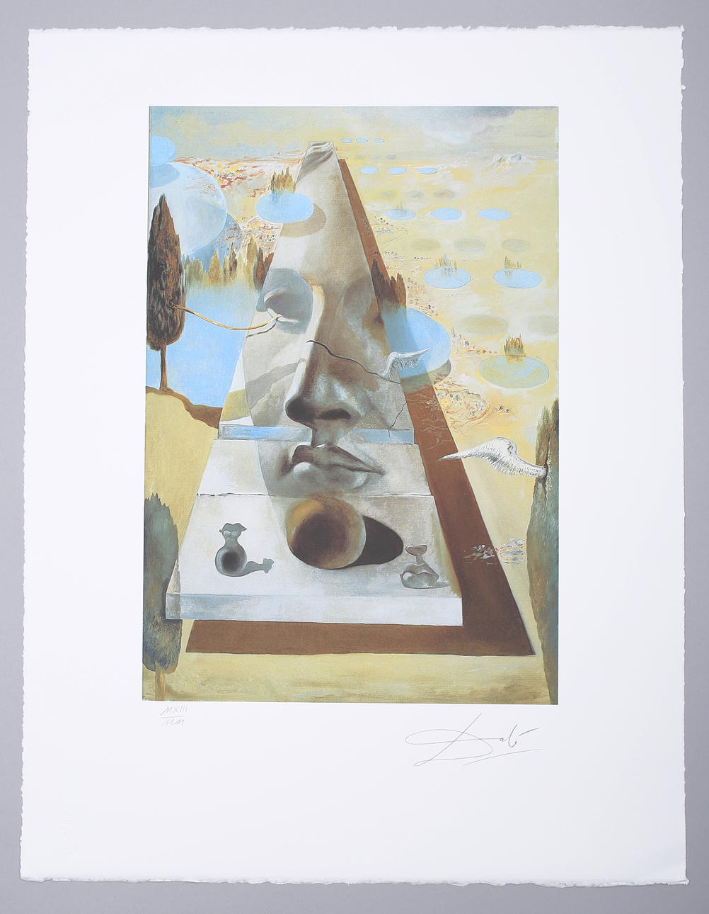 SALVADOR DALI (1904-1989). Uppenbarelse av Afrodite av Cnidos visage i ett landskap.