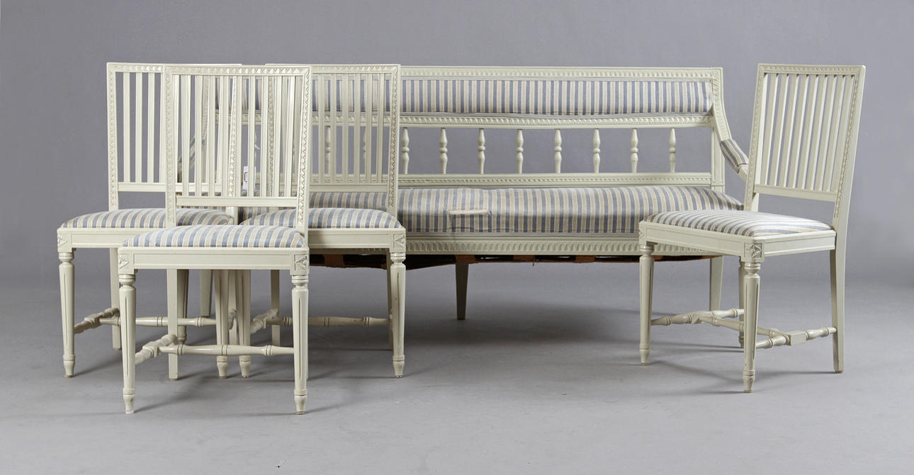 SOFFA OCH 4 ST STOLAR, 1900-tal, gustaviansk stil.