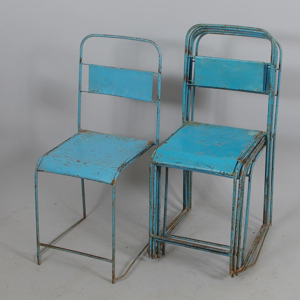 STOLAR, 6 stycken, målad plåt och smidesjärn, industridesign, Frankrike.