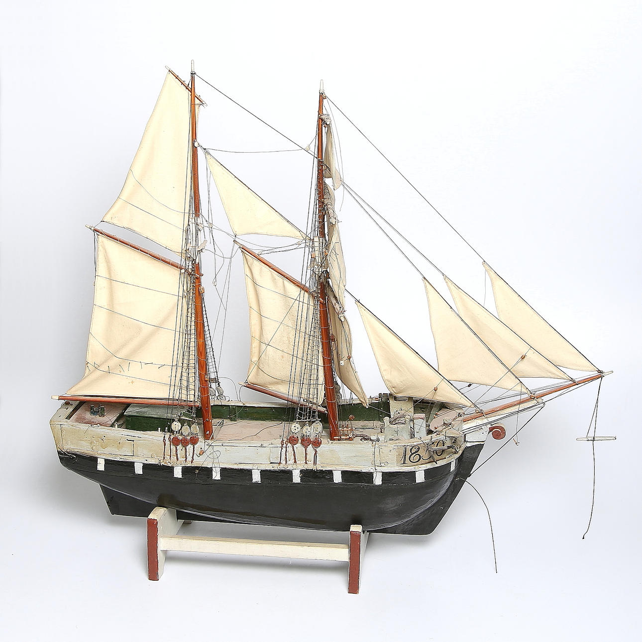 MODELLBÅT, trä, "Frigodt", daterad 1850.