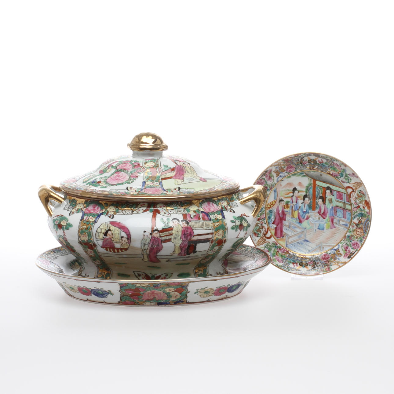 LOCKTERRIN MED FAT samt TALLRIK, porslin, Kina.