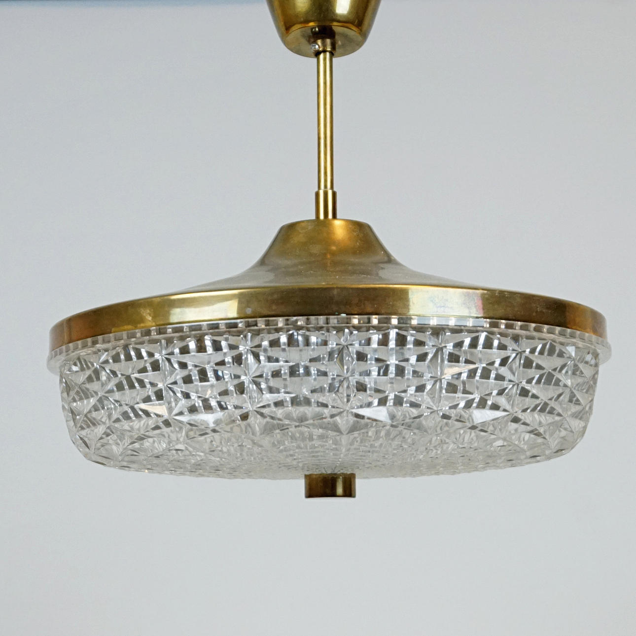 CEILING LAMP, plafond model, brass/ground glass, 1900s.