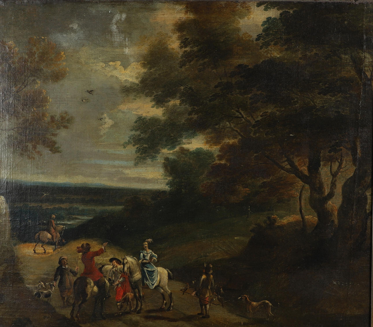FOLLOWER OF FREDERICK DE MOUCHERON (1633-1686). A HAWKING PARTY.