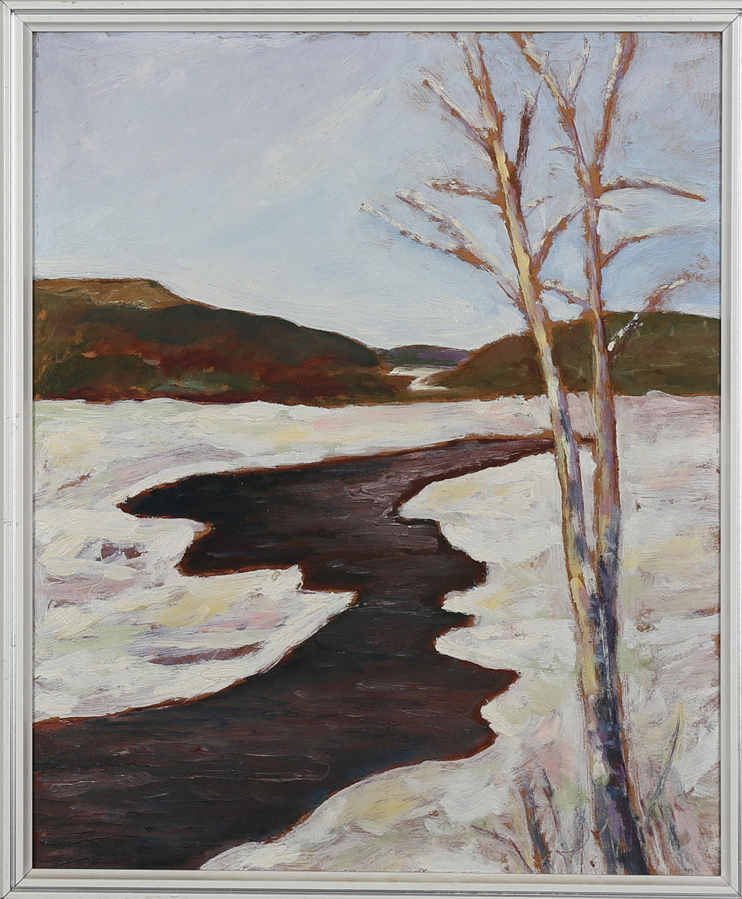 OIDENTIFIERAD KONSTNÄR. Olja på pannå, "Klarälven" signerad J Willner, daterad atergo 1942.