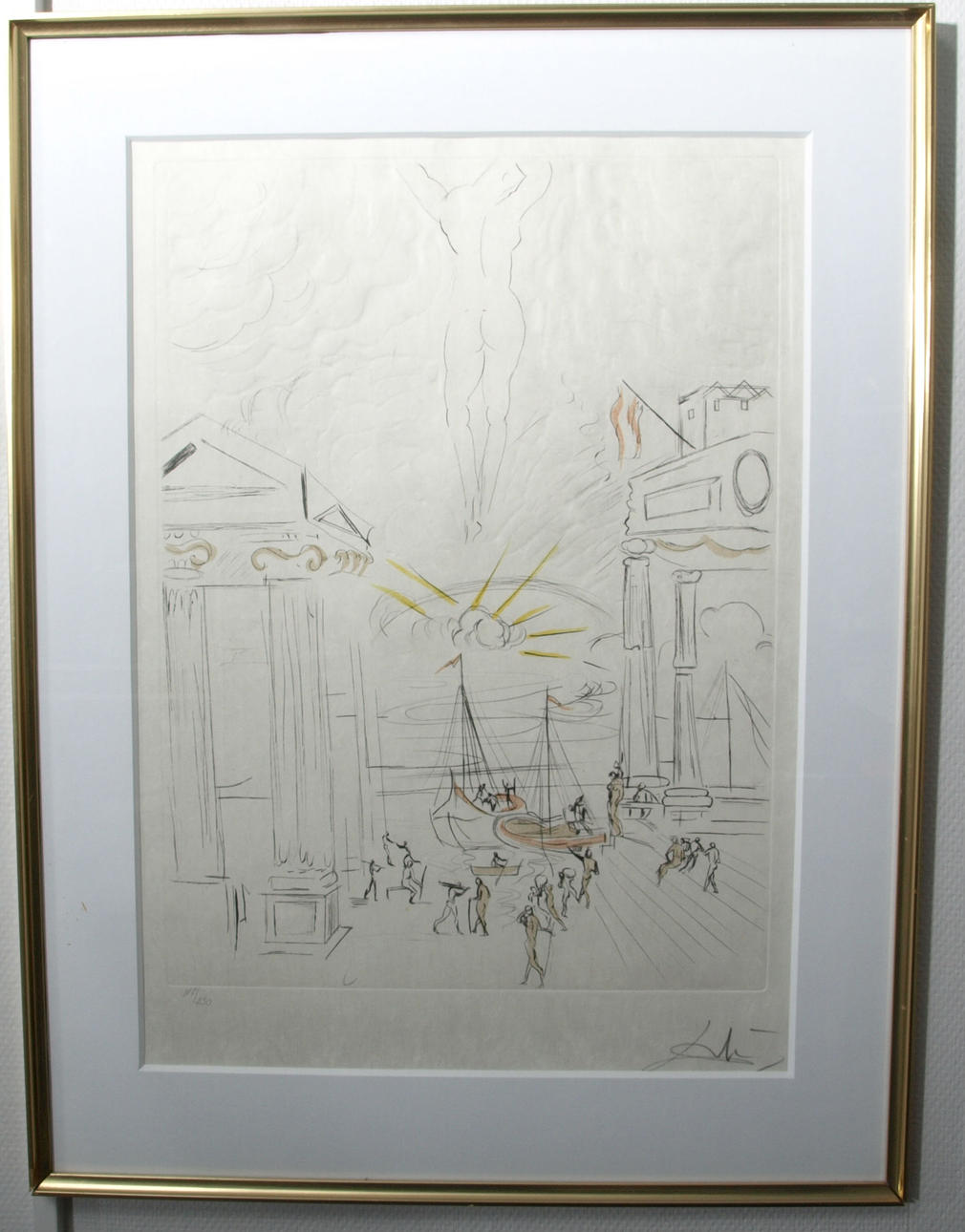 SALVADOR DALÍ. Torrnålsgravyr med prägling, rispapper, kolorerad med akvatint, numrerad 117/250, signerad.