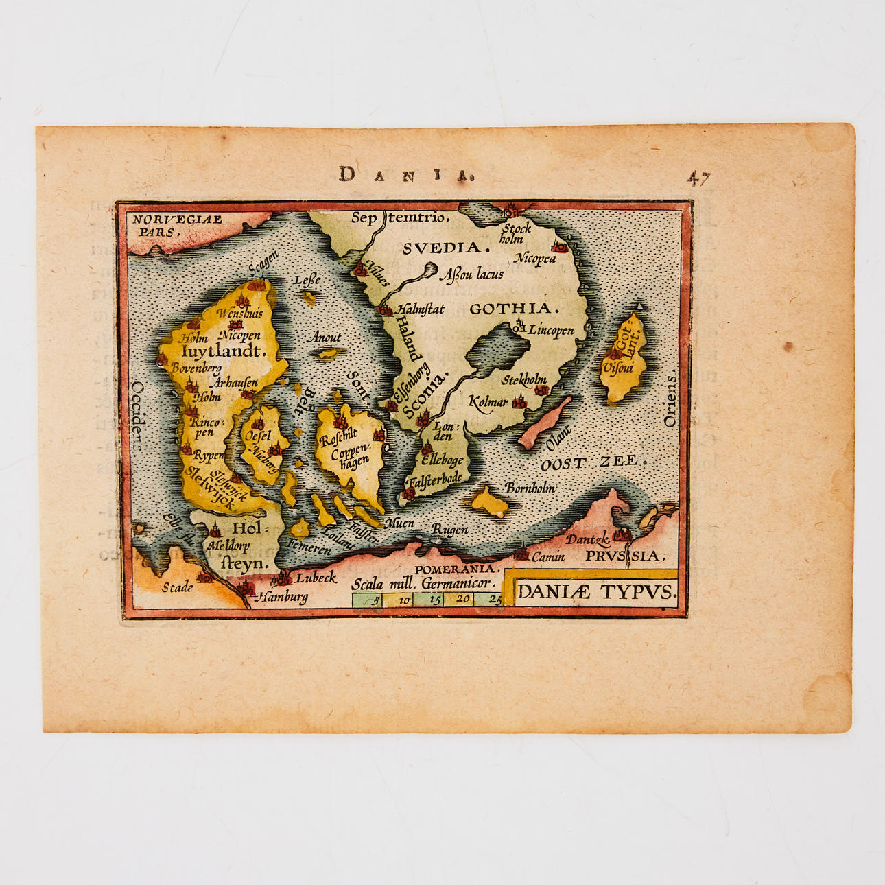 DENMARK - miniature map by Ortelius, ca 1590.