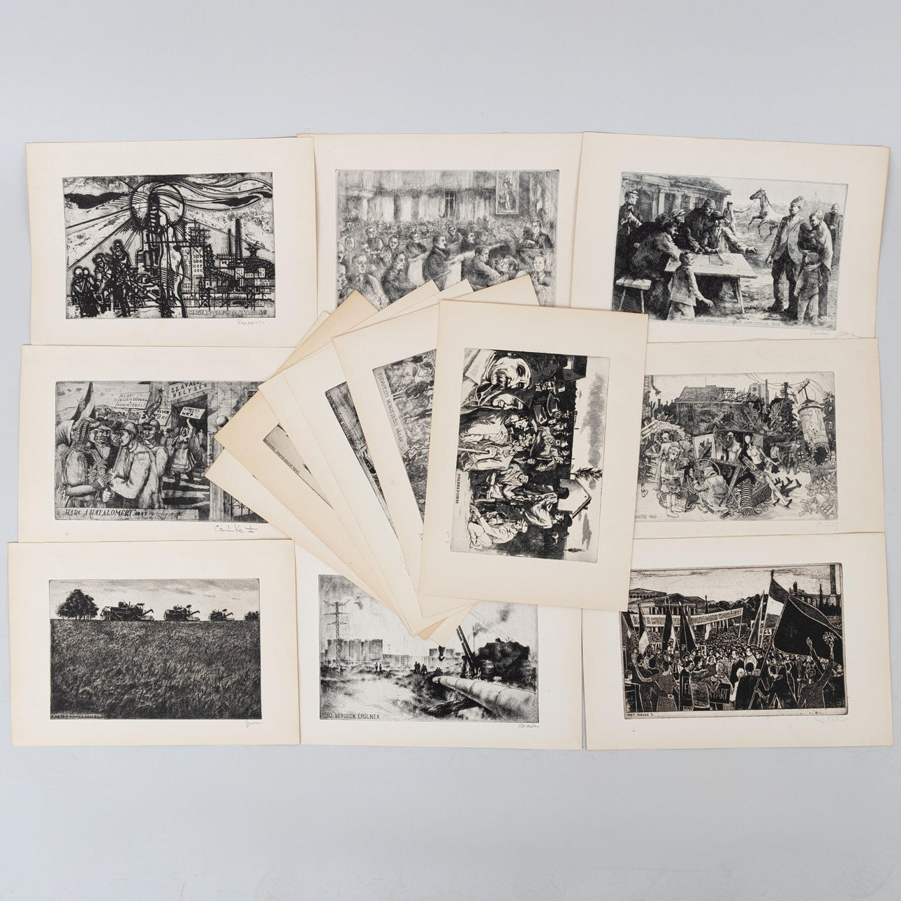 HUNGARIAN ARTISTS, etchings, 15 pcs, signed.