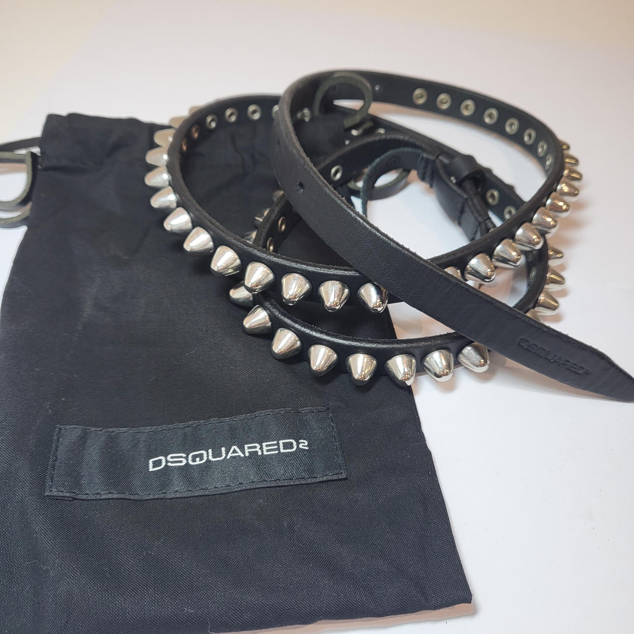DESQUARED2 BLACK STUDDED LEATHER BELT.