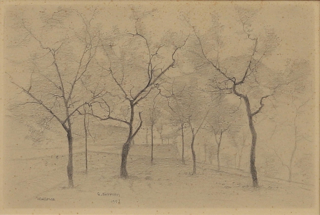 GUNNAR NORRMAN. Mallorca, pencil drawing, signed and dated 1953.