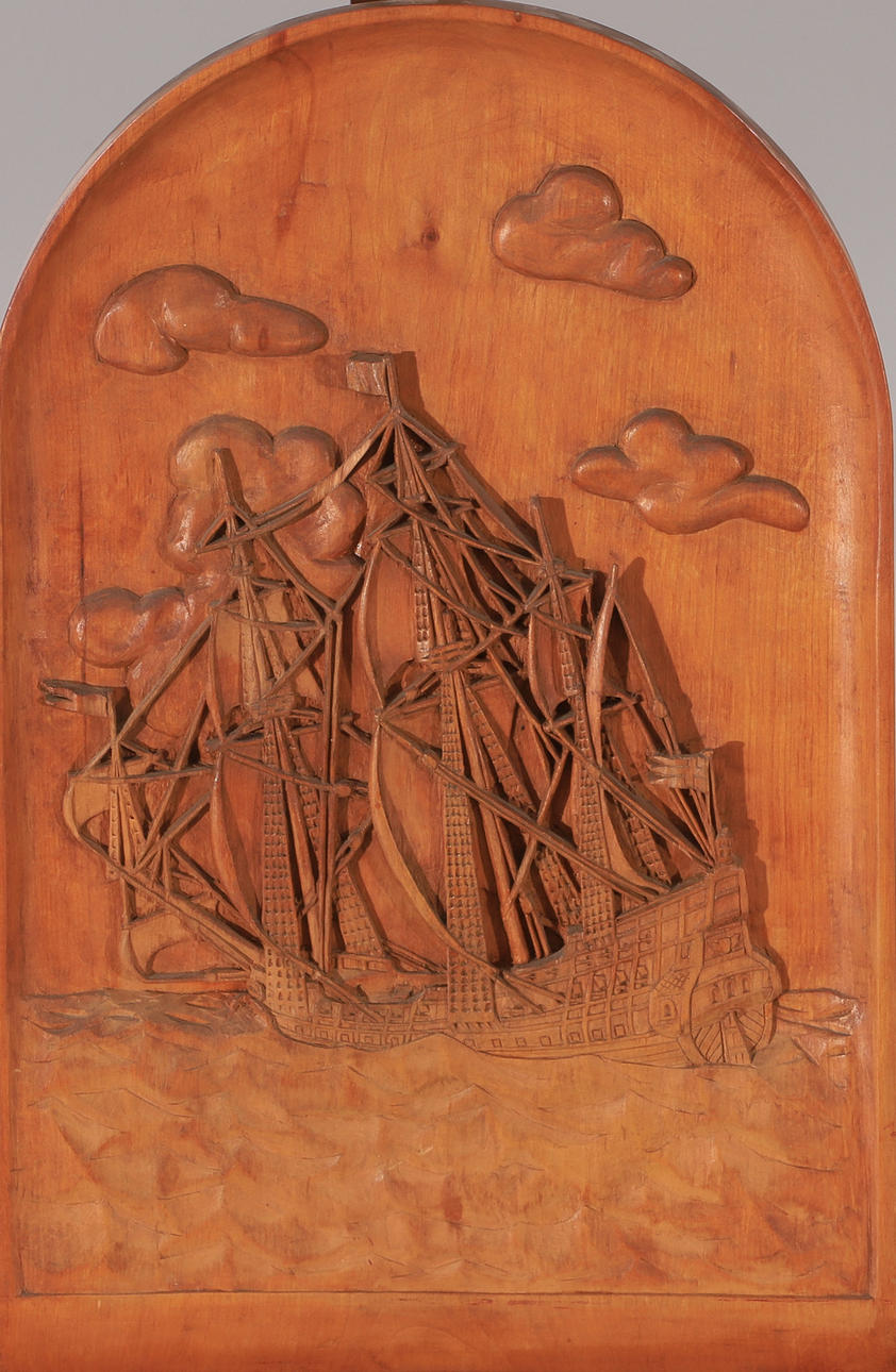 RELIEF, sailing ship, carved wood.