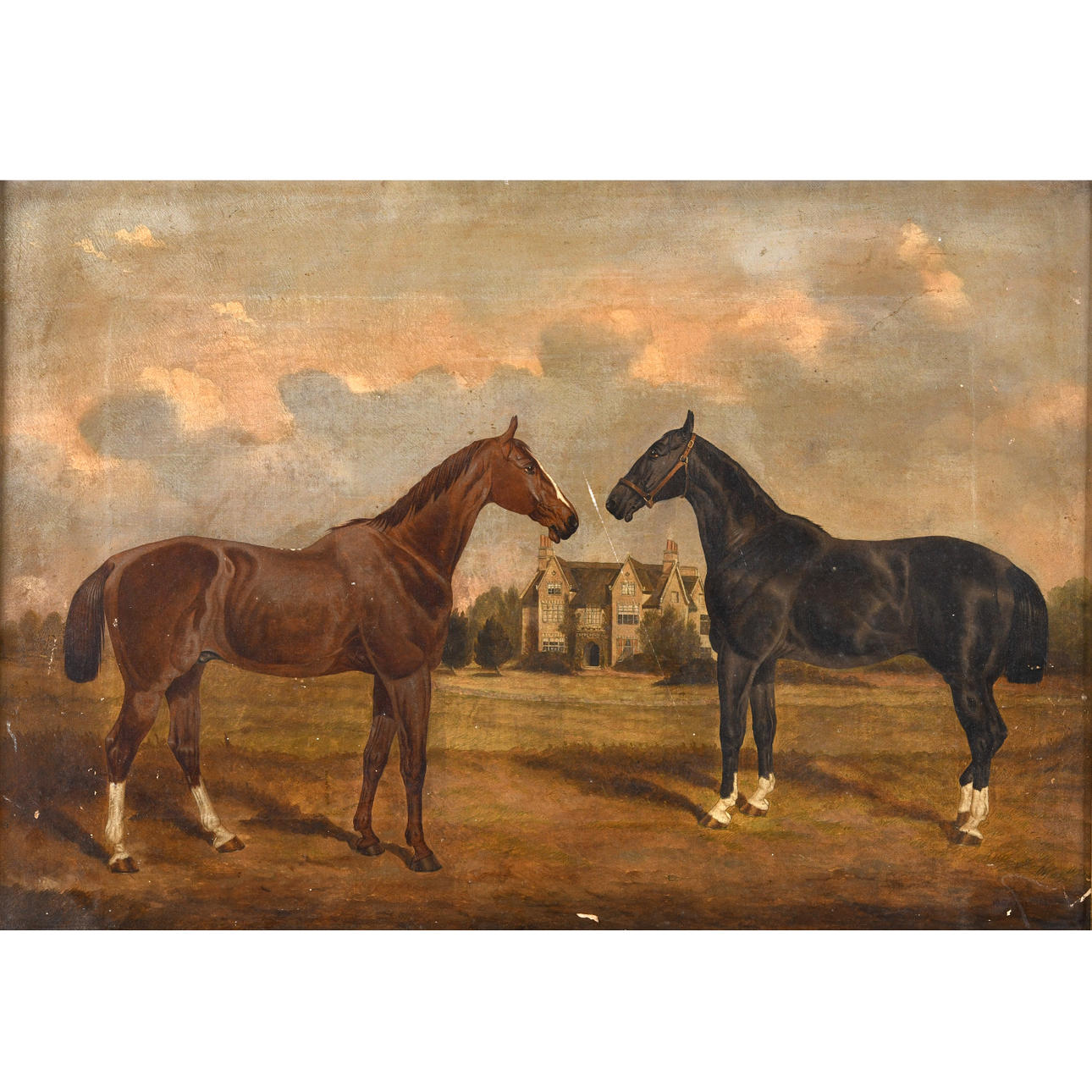 WILLIAM HENRY M. TURNER (FL.1849-1887). A BAY HORSE AND A CHESTNUT HORSE, STANDING NEAR A COUNTRY HOUSE.