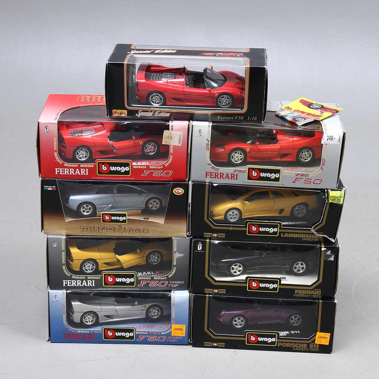 BURAGO, mostly, 9 cars, original boxes.