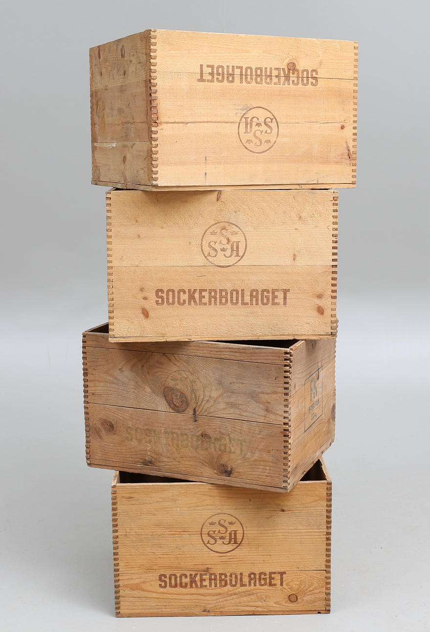 SOCKERLÅDOR, 4 st, 1900-tal.