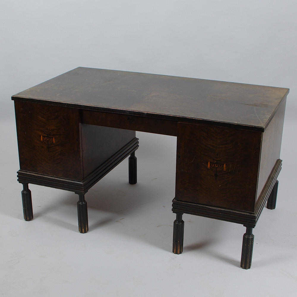 SKRIVBORD, björk med intarsia, Erik Chambert, Art Deco.