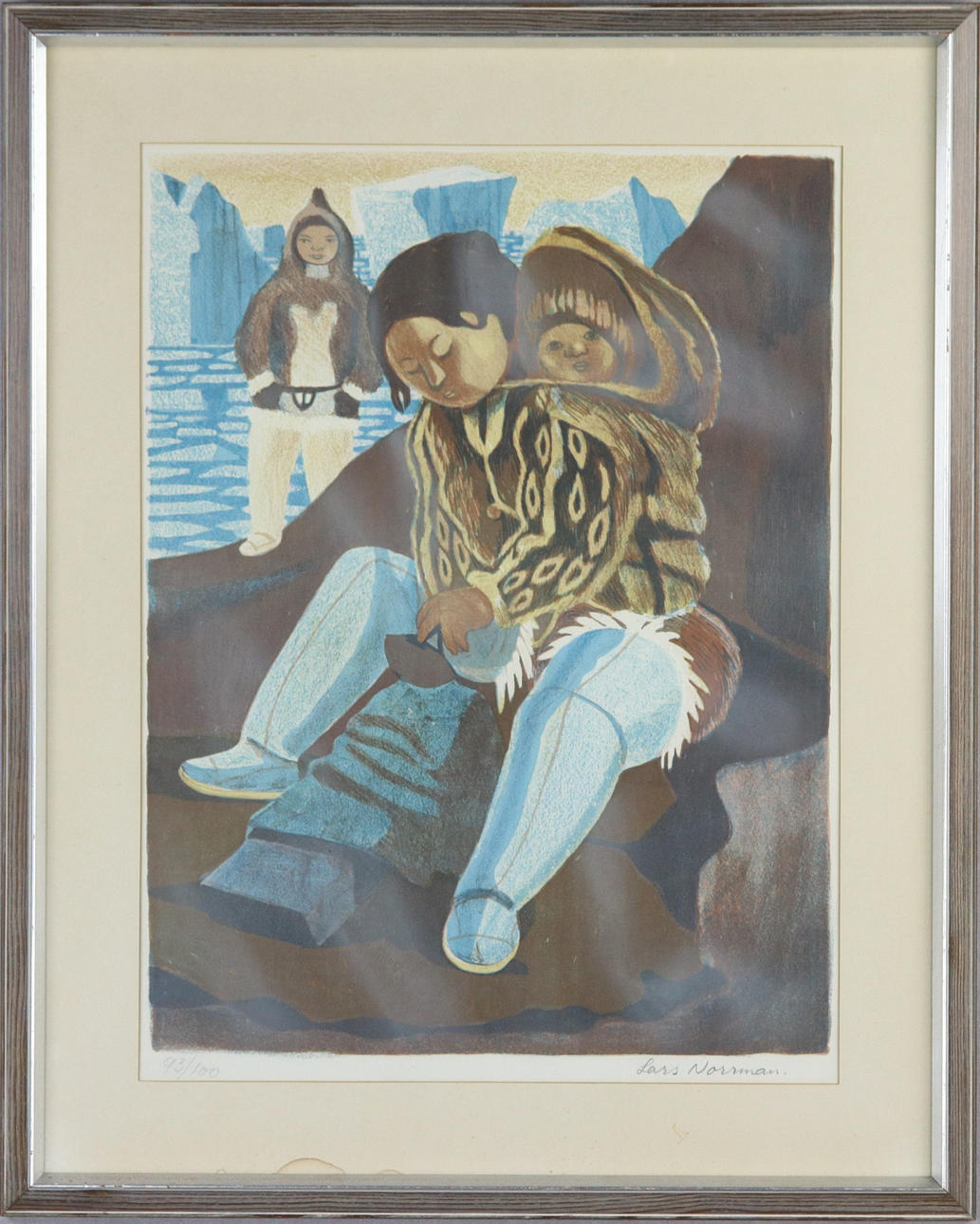 LARS NORRMAN. Litografi, 93/100, två kvinnor, inuiter, signerad