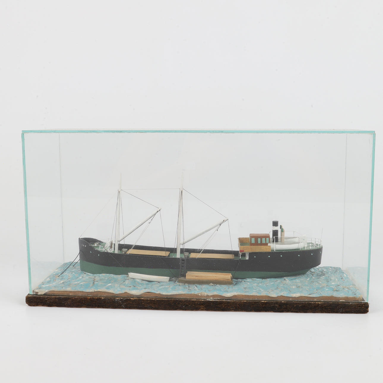 SHIP MODEL IN STANDS, plastic/glass, 1900s.