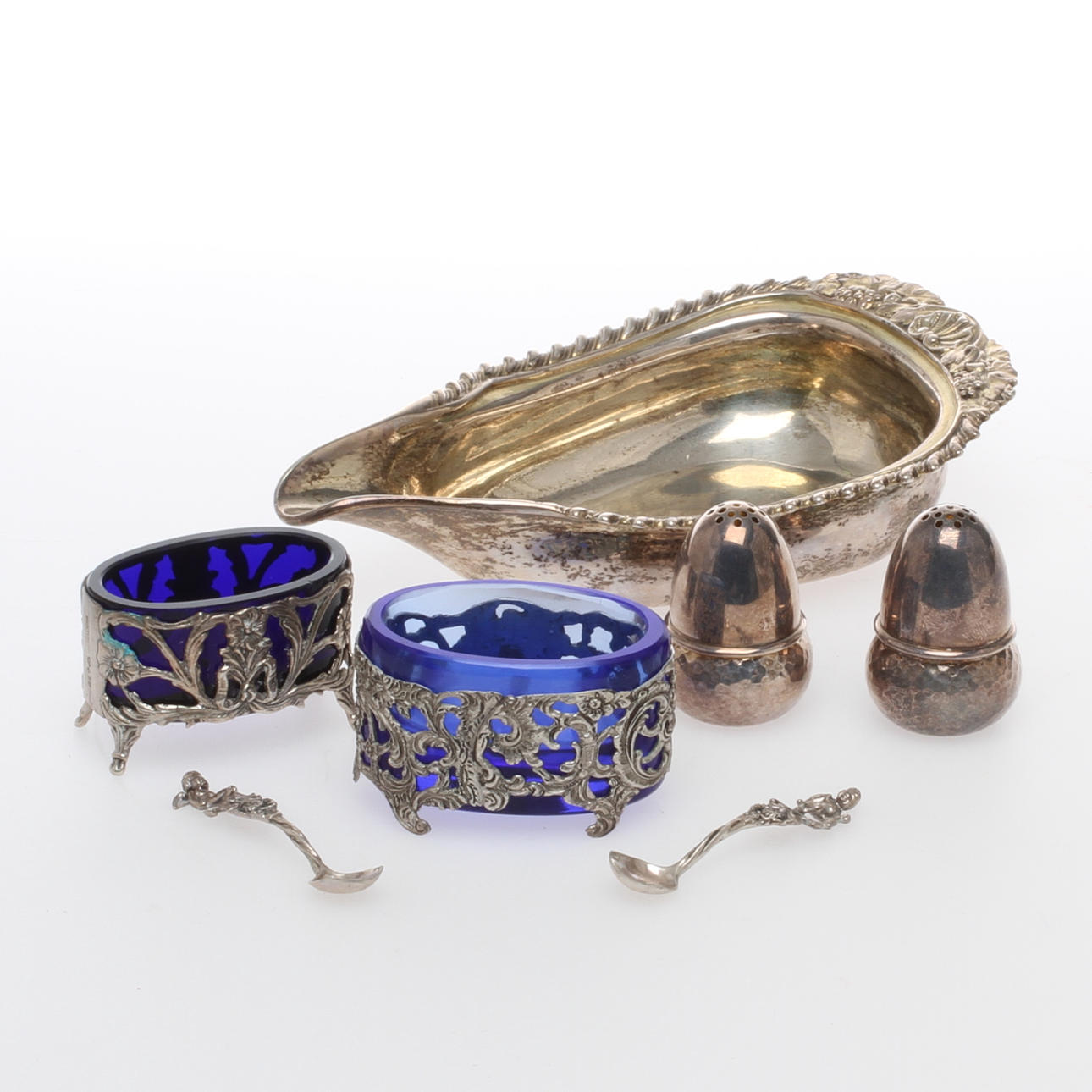 PARTI SILVER, 7 delar, bl a England, 1800/1900-tal.