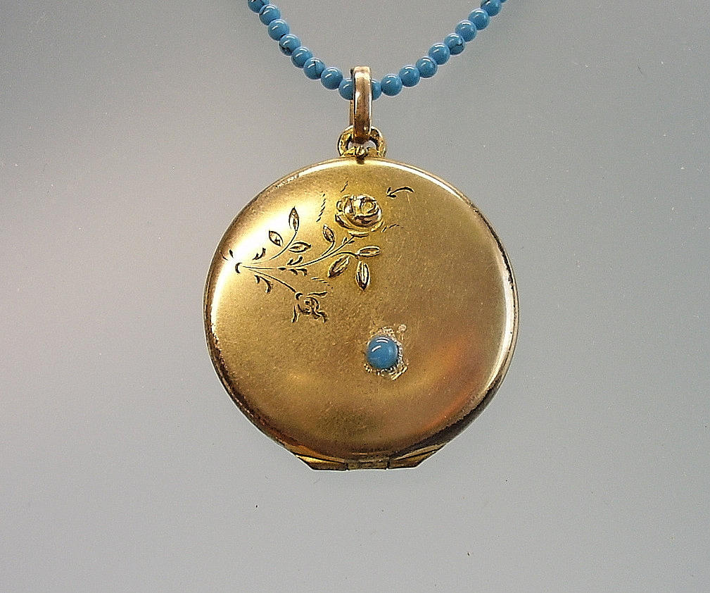 MEDAILLON ANTIK + TÜRKIS-KETTE.