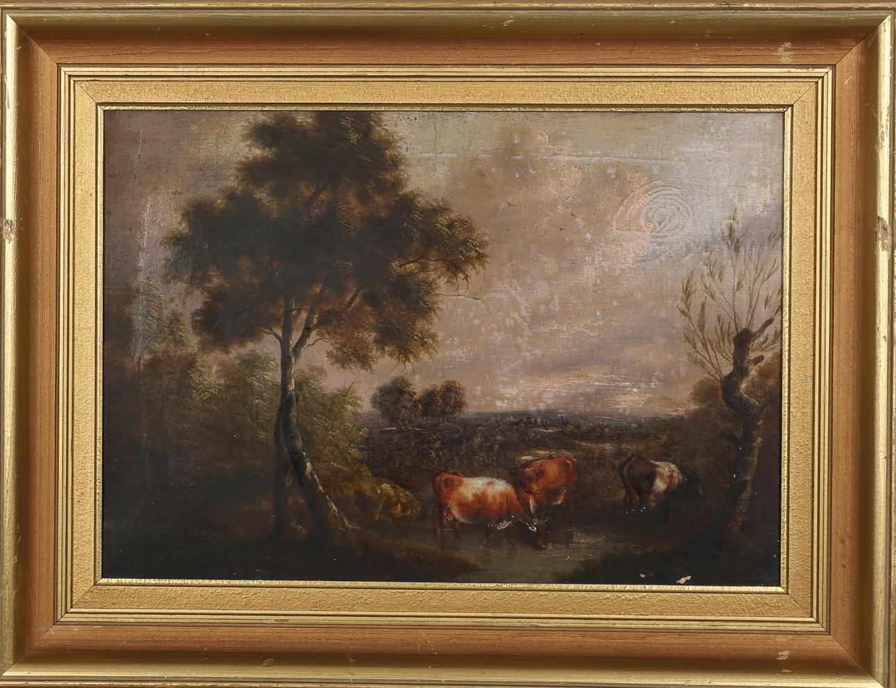 OKÄND KONSTNÄR. Landskap med kreatur, olja på duk, 17/1800-tal, osignerad.