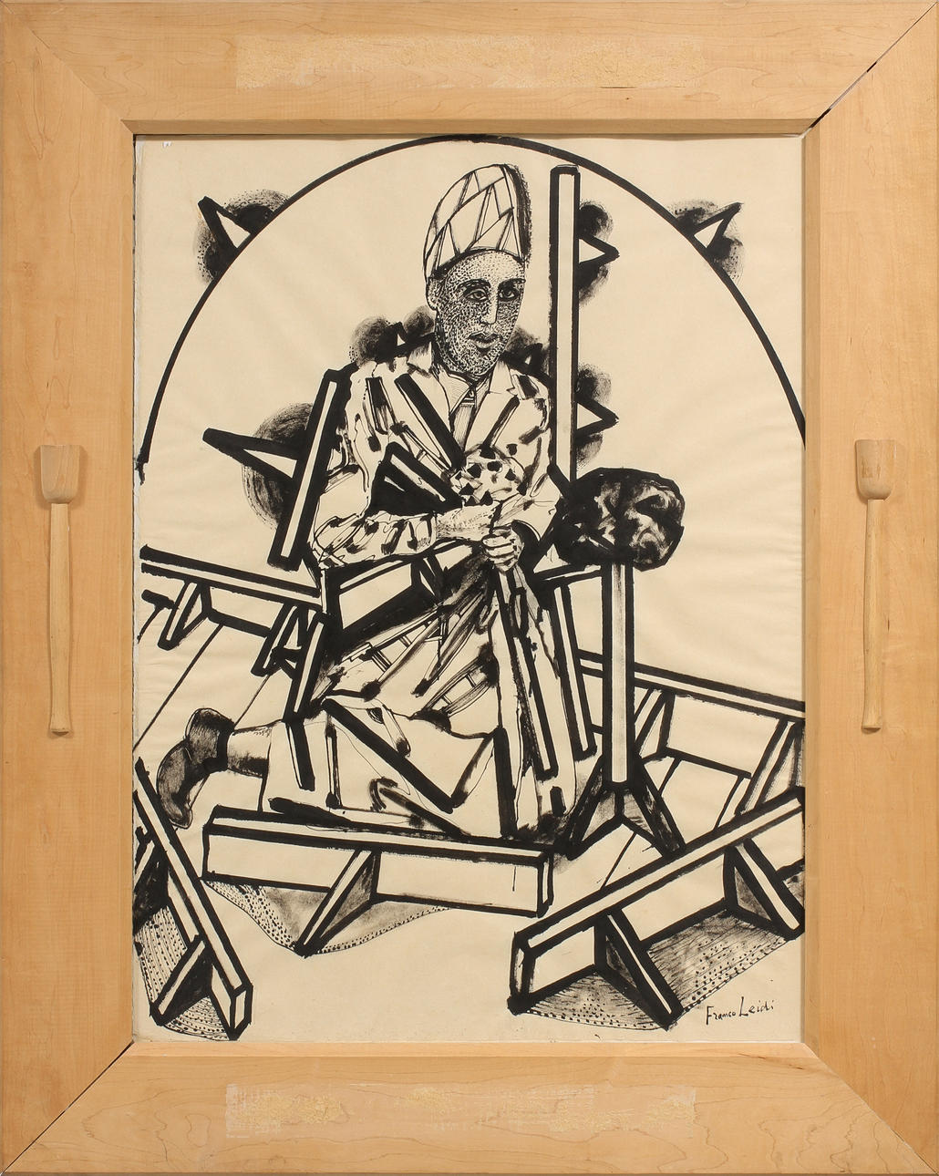 FRANCO LEIDI. Figurkomposition, blandteknik, sign.