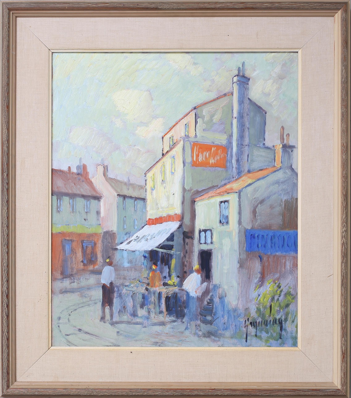 EVERT GRYNNING. Stadsvy, olja på pannå, signerad.