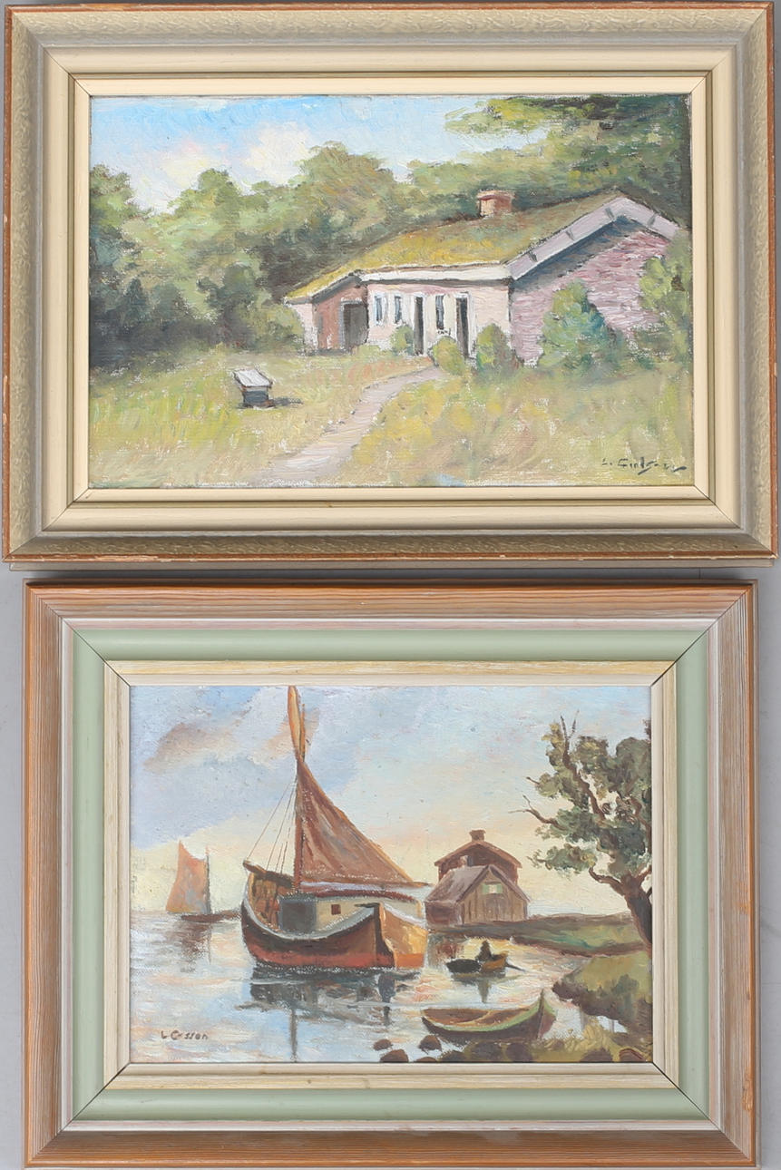 LAGE CARLSSON. Olja på duk samt pannå, 2 stycken, signerade.