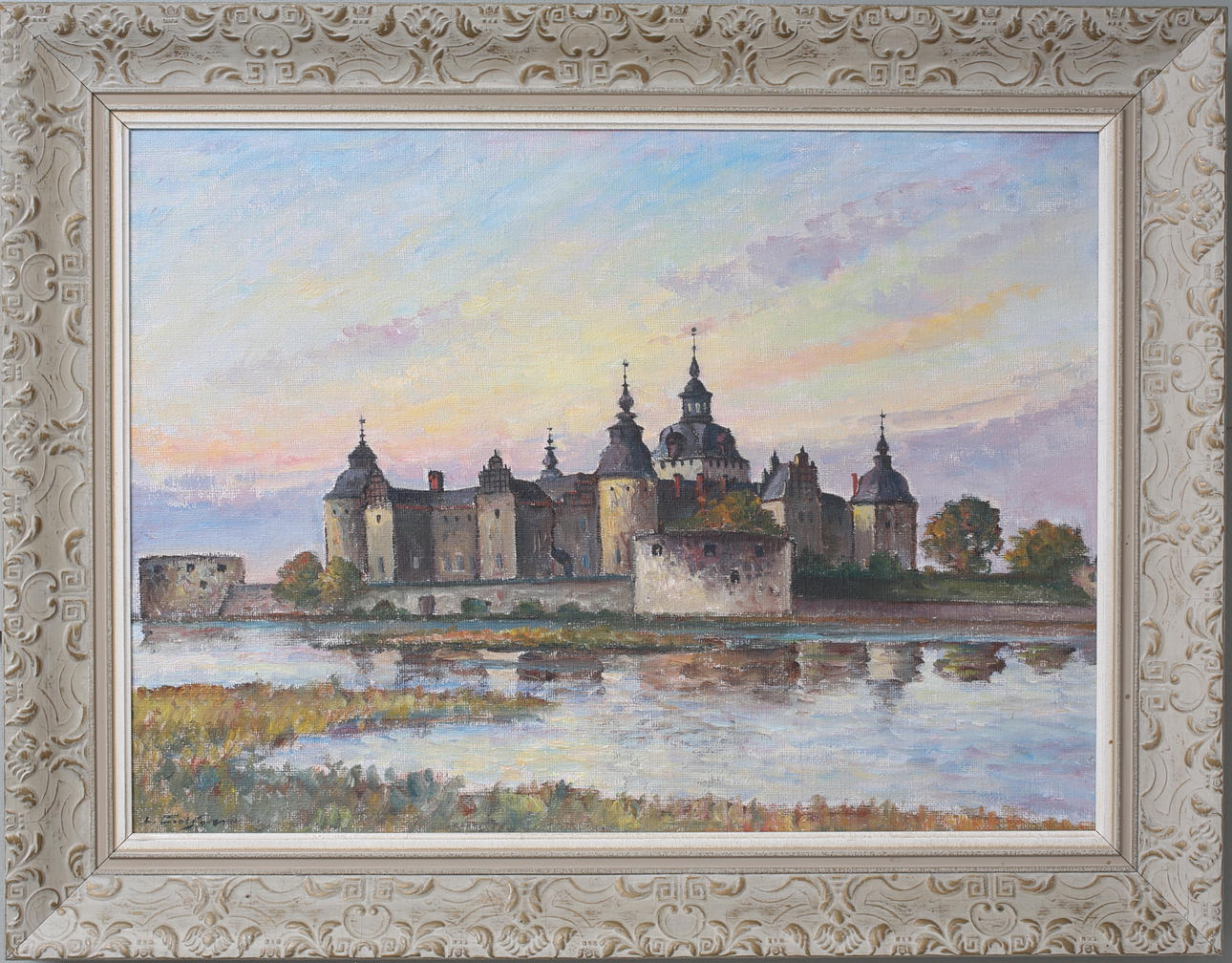 LAGE CARLSSON. Vy över Kalmar slott, olja på duk, signerad.