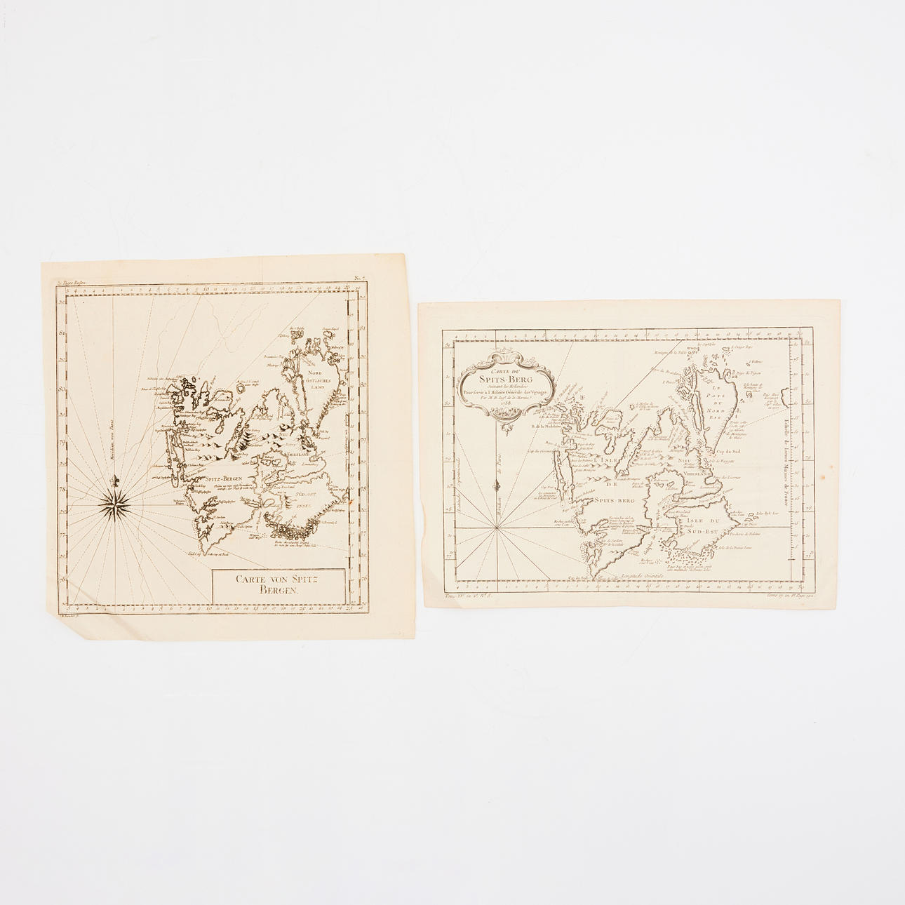 KARTEN, SPETSBERGEN 2 Stück, Ende 18. Jahrhundert.