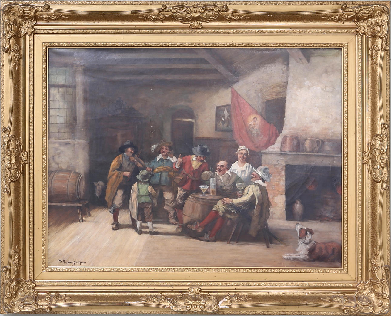 OIDENTIFIERAD KONSTNÄR. Värdshusidyll, olja på duk, 1800-tal. signerad.