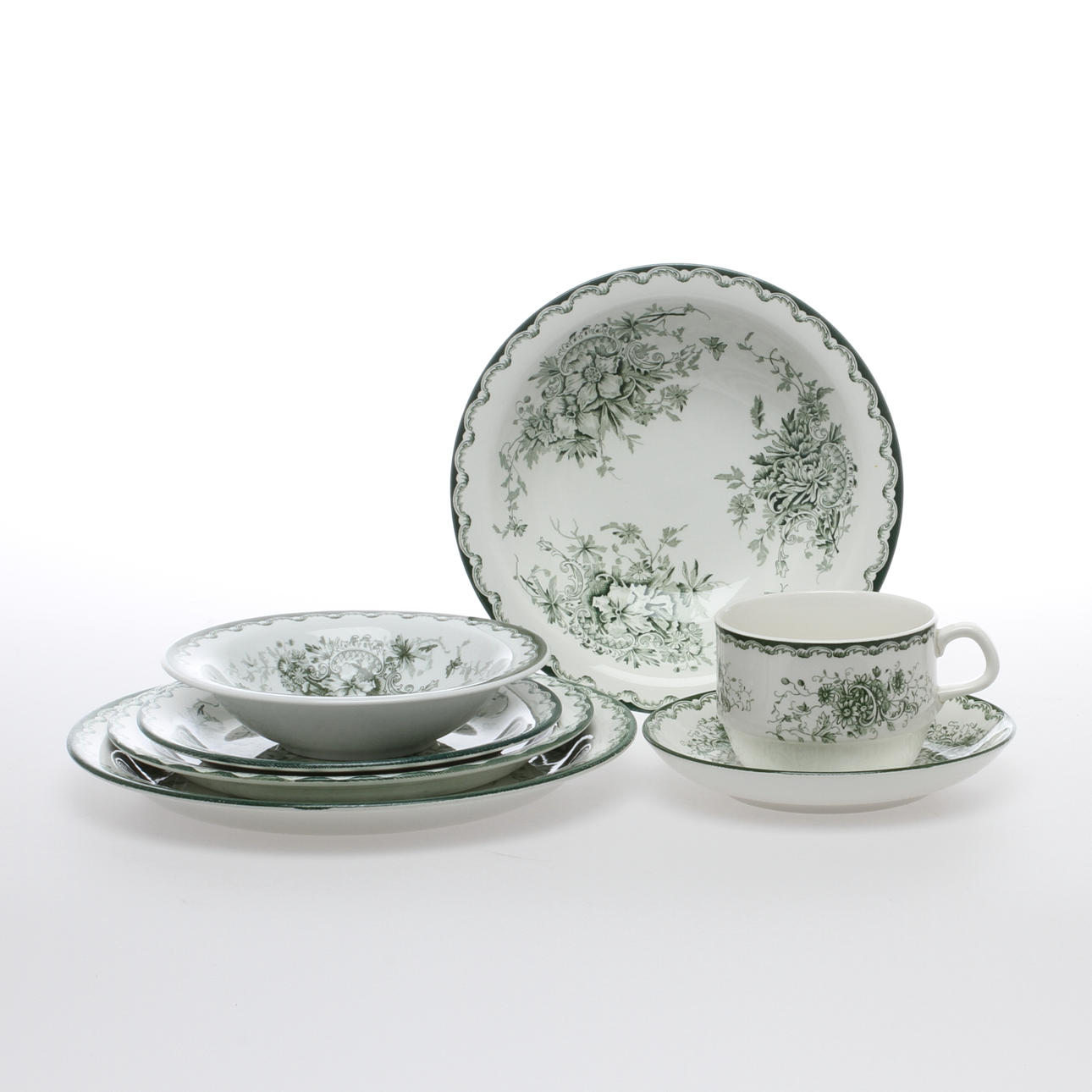 SERVISDELAR, ca 41 delar, porslin, "Gröna Anna", Rörstrand.