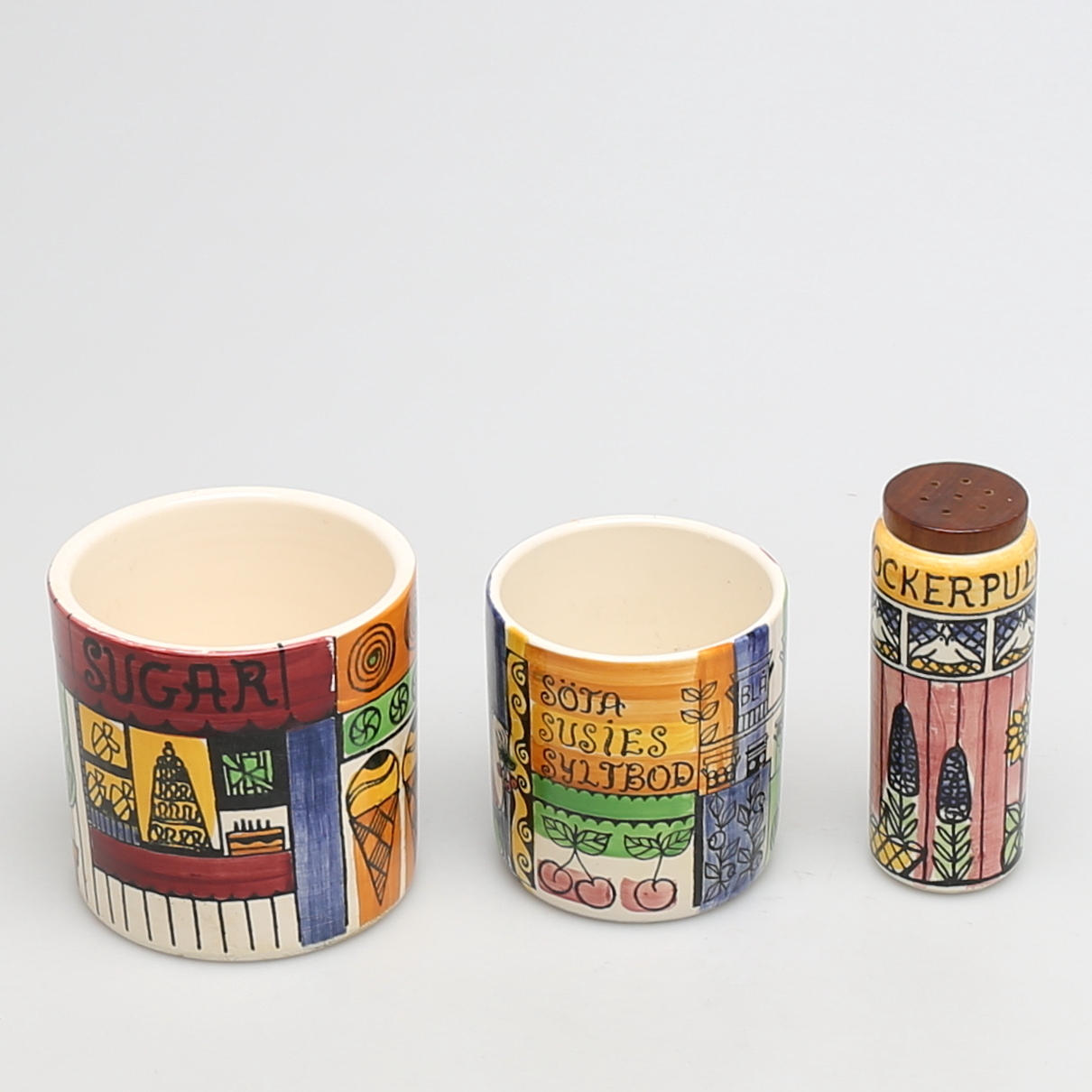 KRYDDBURKAR, 3 st, JIE Gantofta "Vår lilla stad" Anita Nylund.