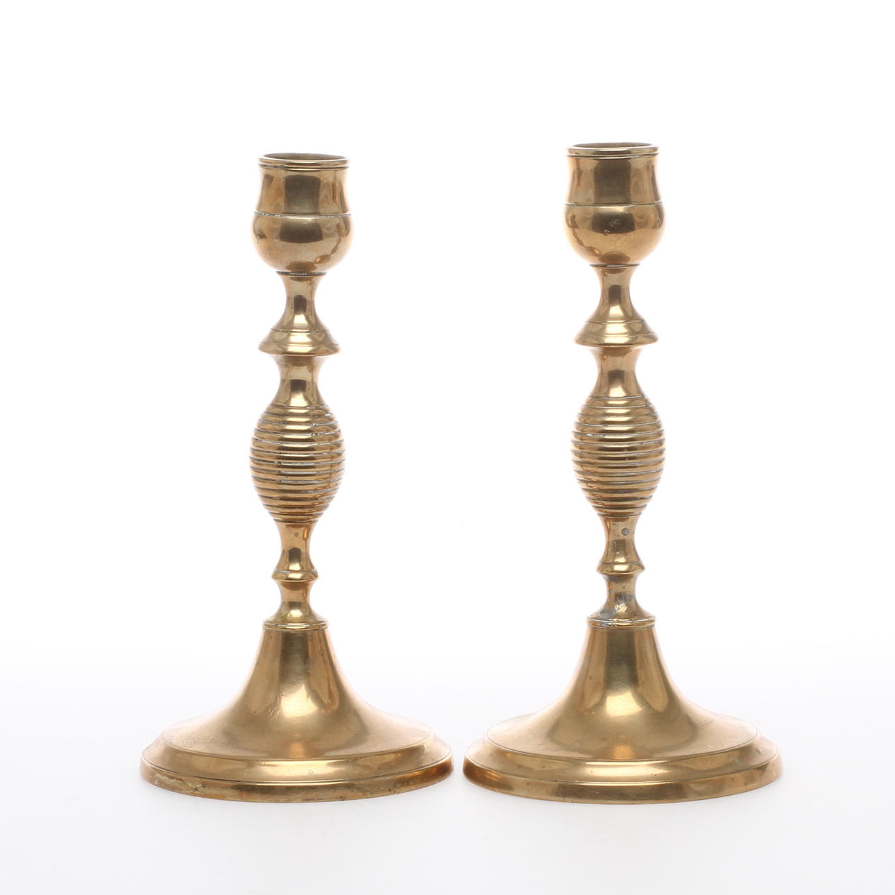 LJUSSTAKAR 1 par, mässing, senempire, 1800-tal.