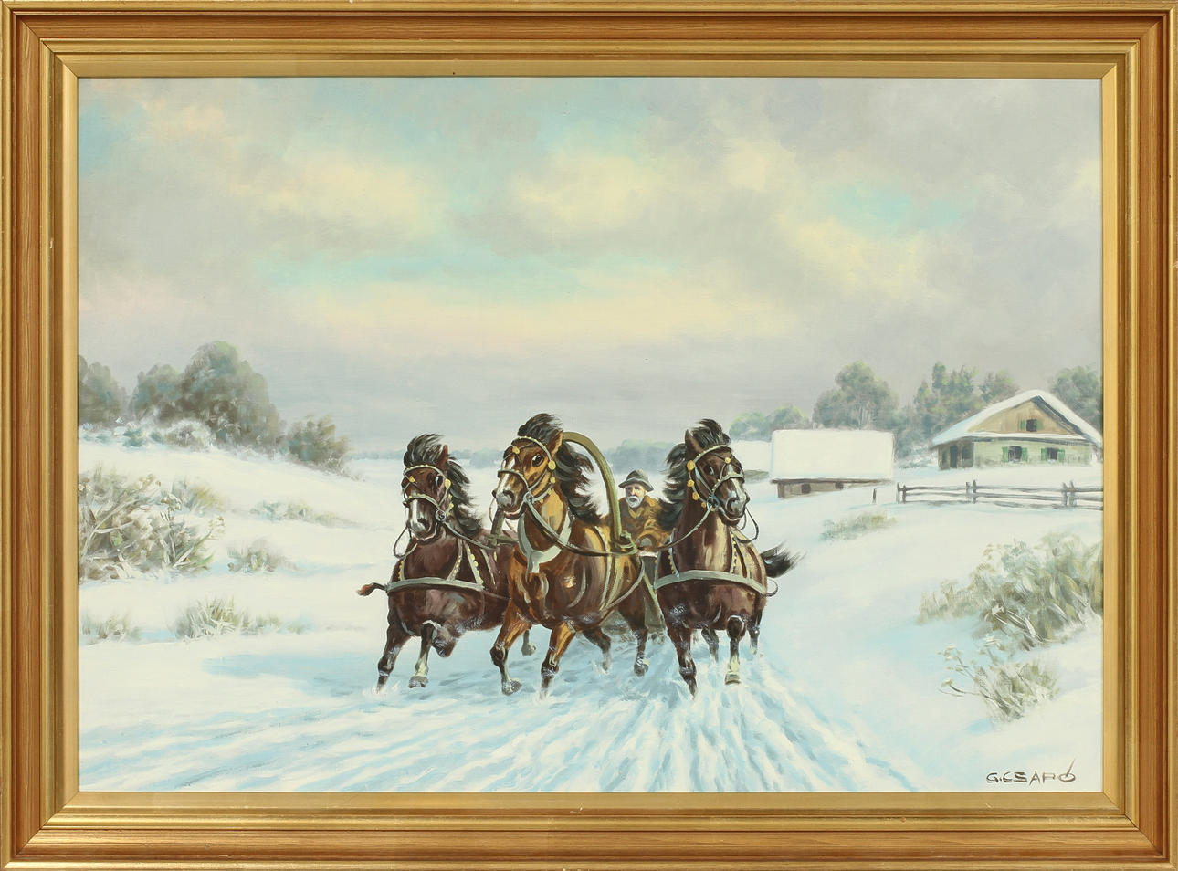 OIDENTIFIERAD KONSTNÄR. Slädfärd i vinterlandskap, olja på duk, signerad.