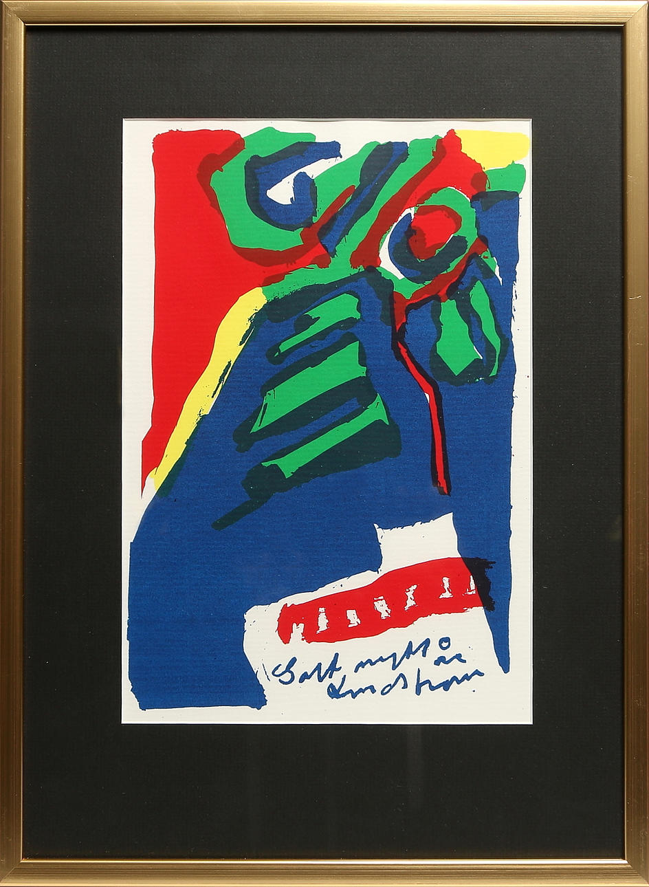 BENGT LINDSTRÖM. Litografi, signerad samt dedikation "Gott nytt år".