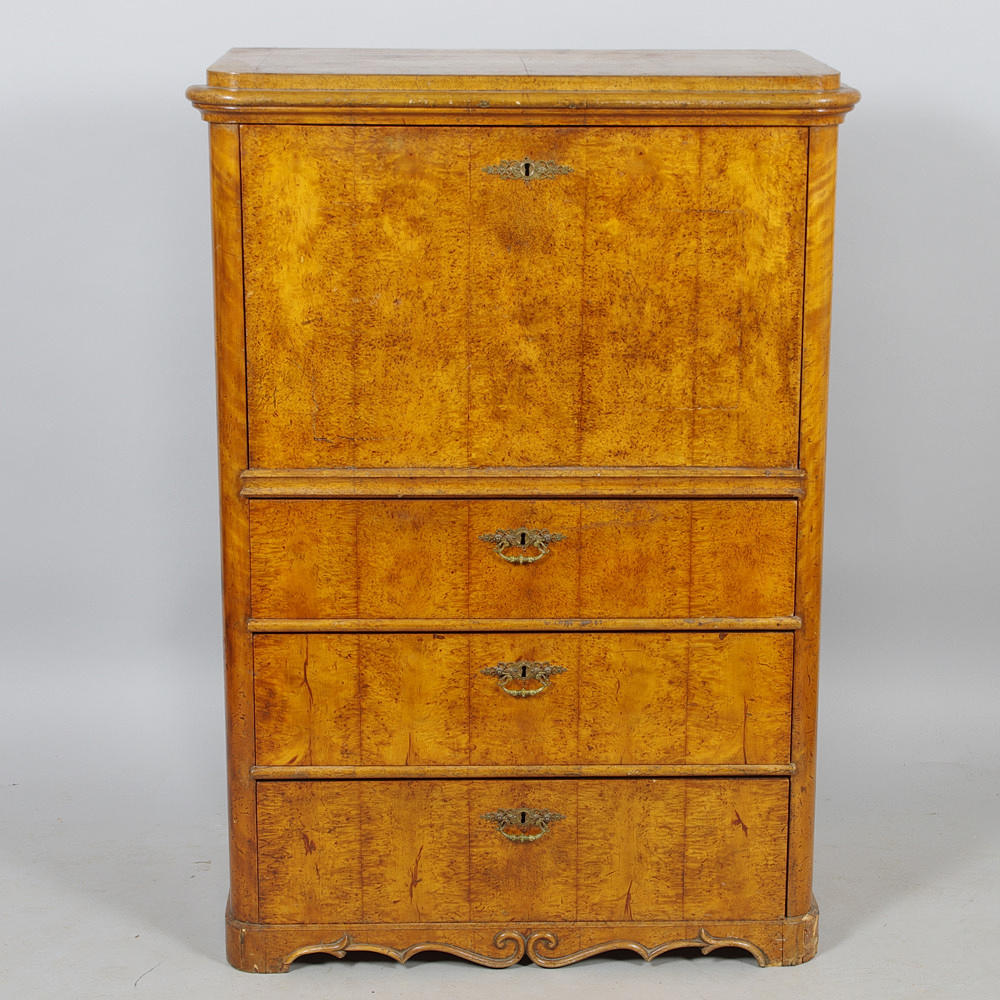 CHIFFONJÉ, valnöt/rotfaner, 1800-talets mitt.