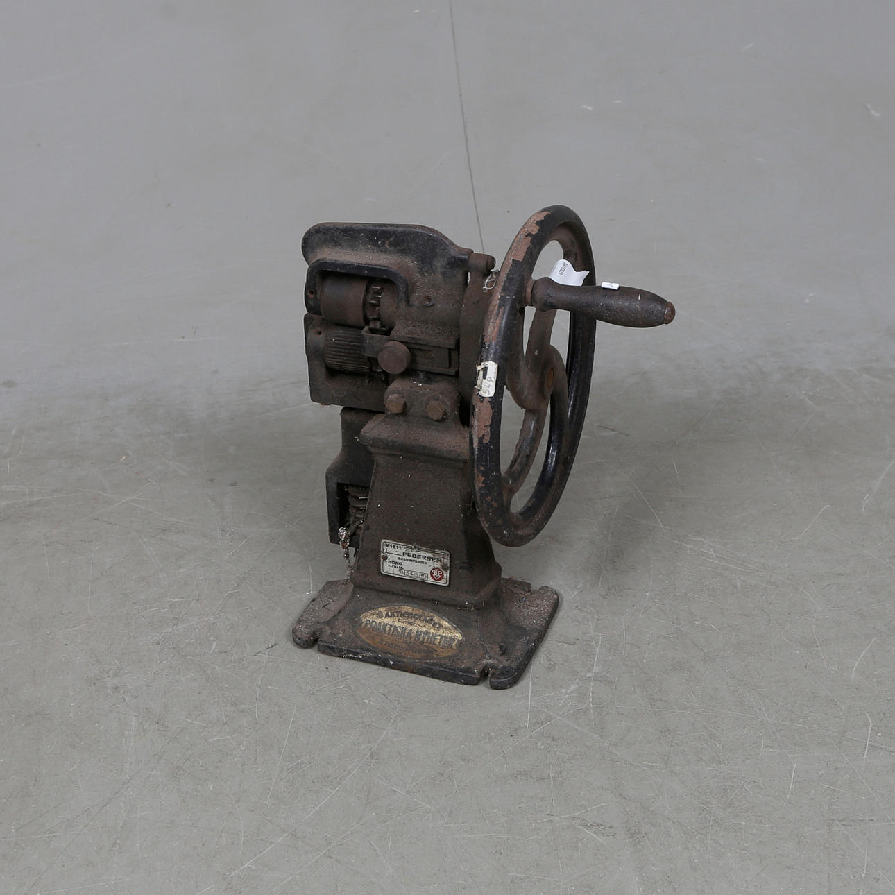 HAND CRANK MACHINE, probably for leather processing in the shoe industry, Vilh. Pedersen, Denmark.