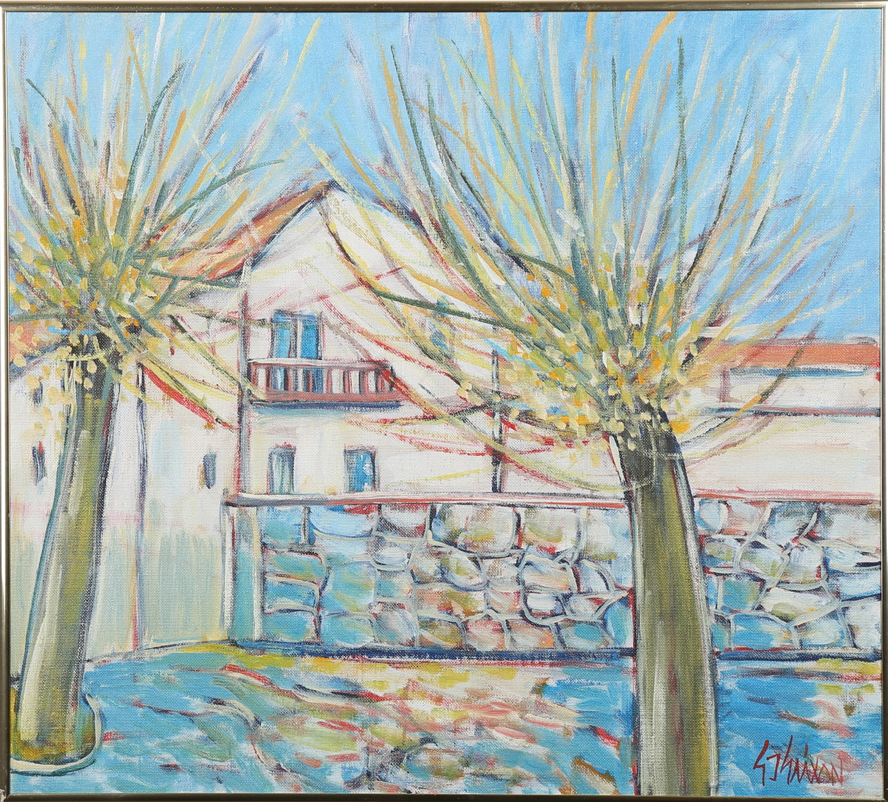 G INGEMAR ERIXON. "Träd vid mur", Policastro Campania, Italien, olja på duk, signerad G I Erixon.