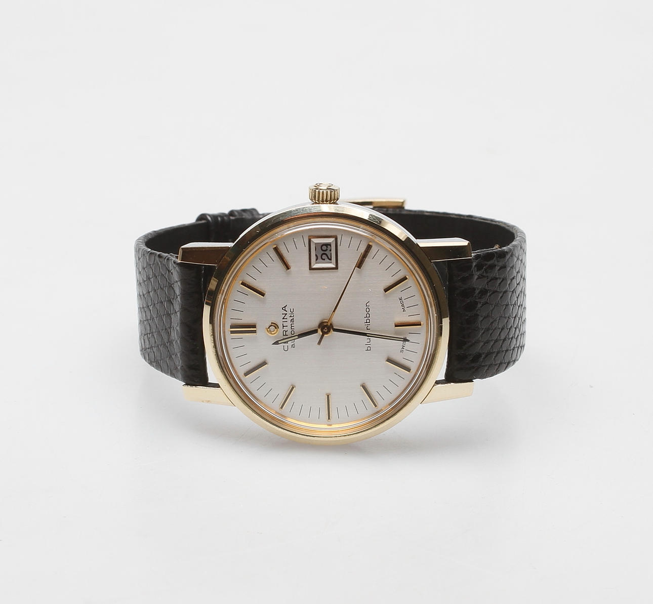 HERRARMBANDSUR, Certina, blue ribbon, automatic 18k/stål, 1970-tal.