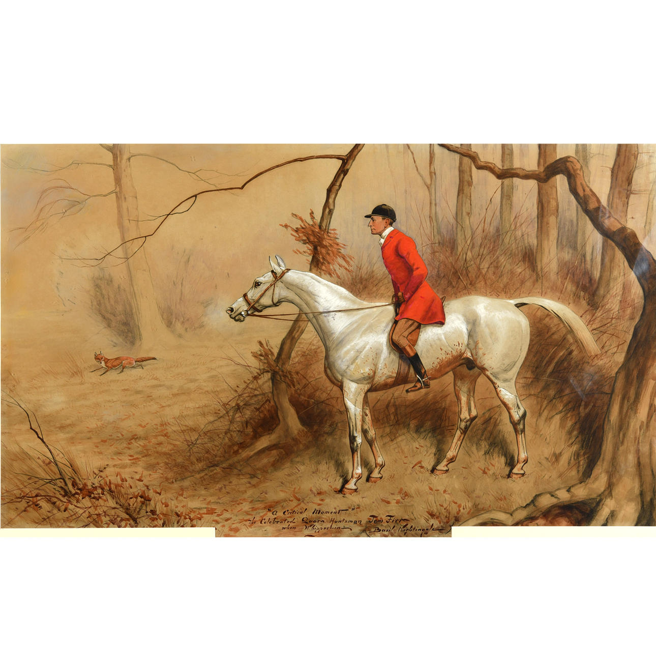 BASIL NIGHTINGALE (1864-1940). A CRITICAL MOMENT: THE CELEBRATED QUORN HUNTSMAN TOM FIRR WHEN WHIPPER-IN.