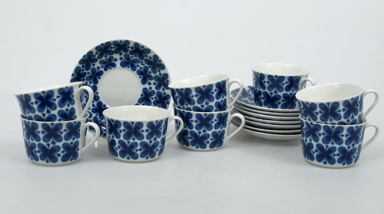 TEKOPPAR MED FAT, porslin, 8 stycken, Rörstrand, Mon Amie.