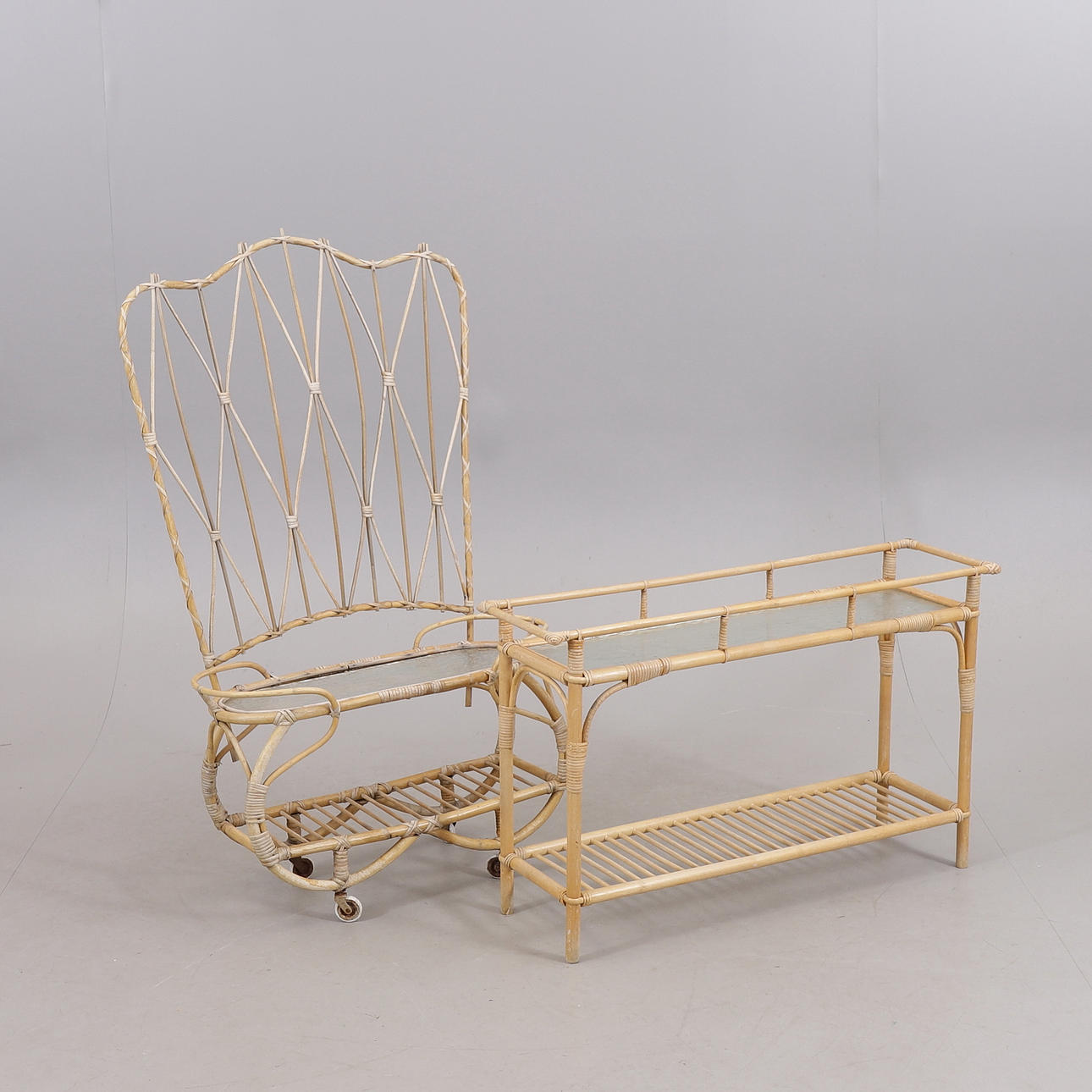 FLOWER TABLE, 2 pcs, rattan/glass.