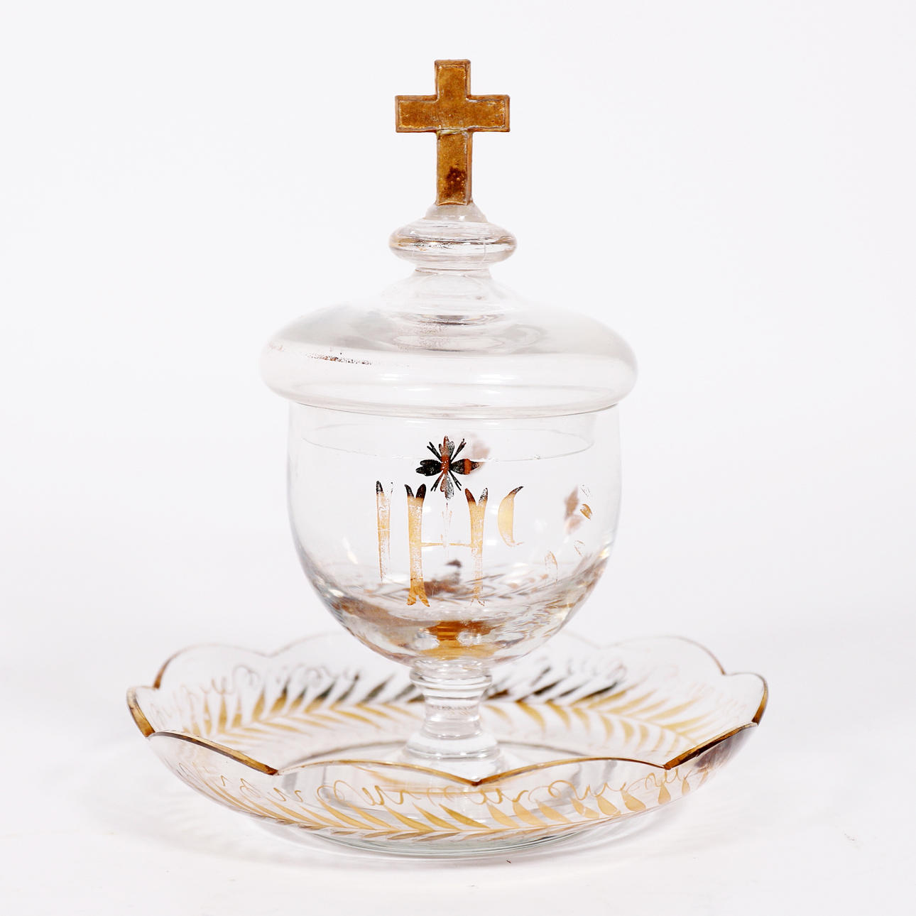 OLD BLOWN GLASS CHALICE. XIX CENTURY.