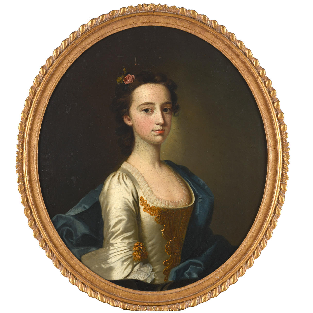 FOLLOWER OF THOMAS HUDSON (1701-1779). PORTRAIT OF A YOUNG LADY.