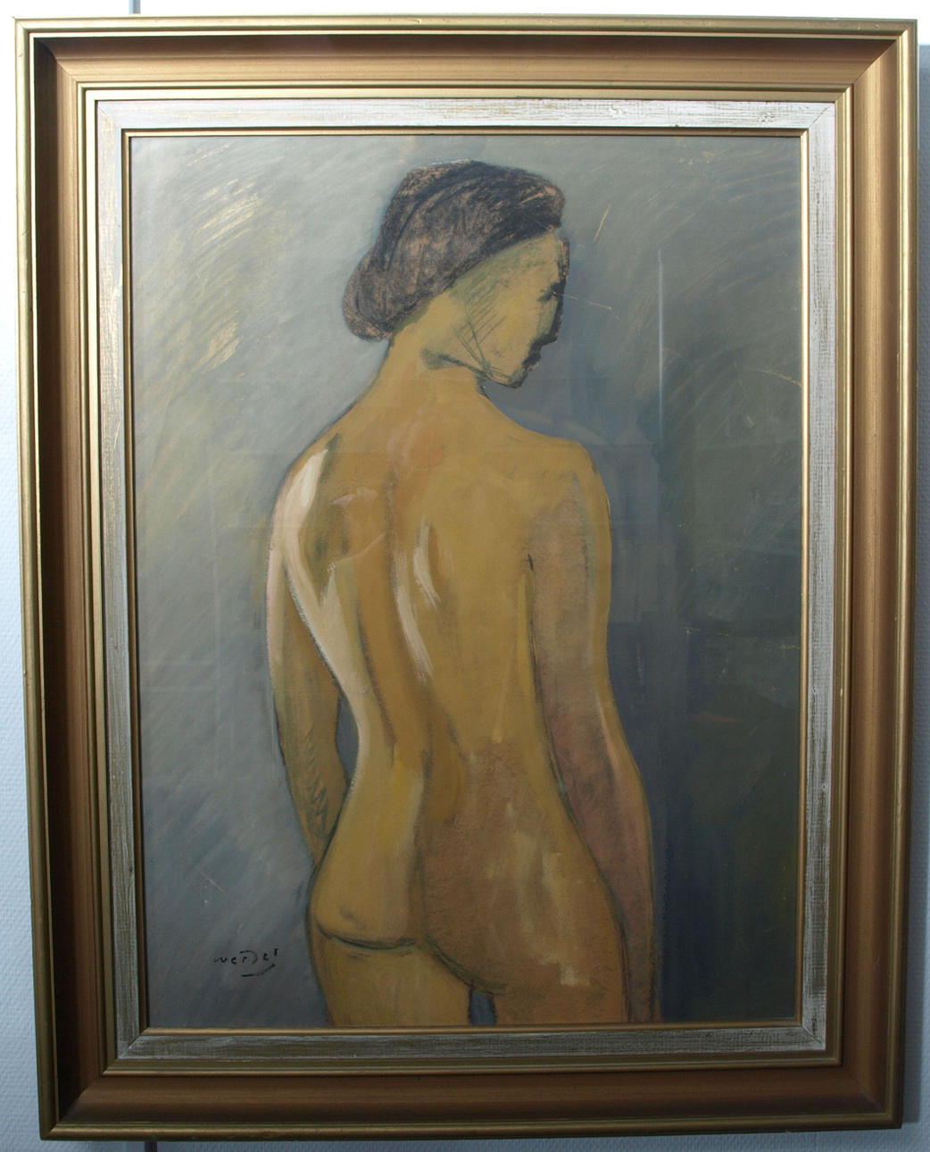 GUSTAV WERDER. Blandteknik, Kvinnoakt, signerad.